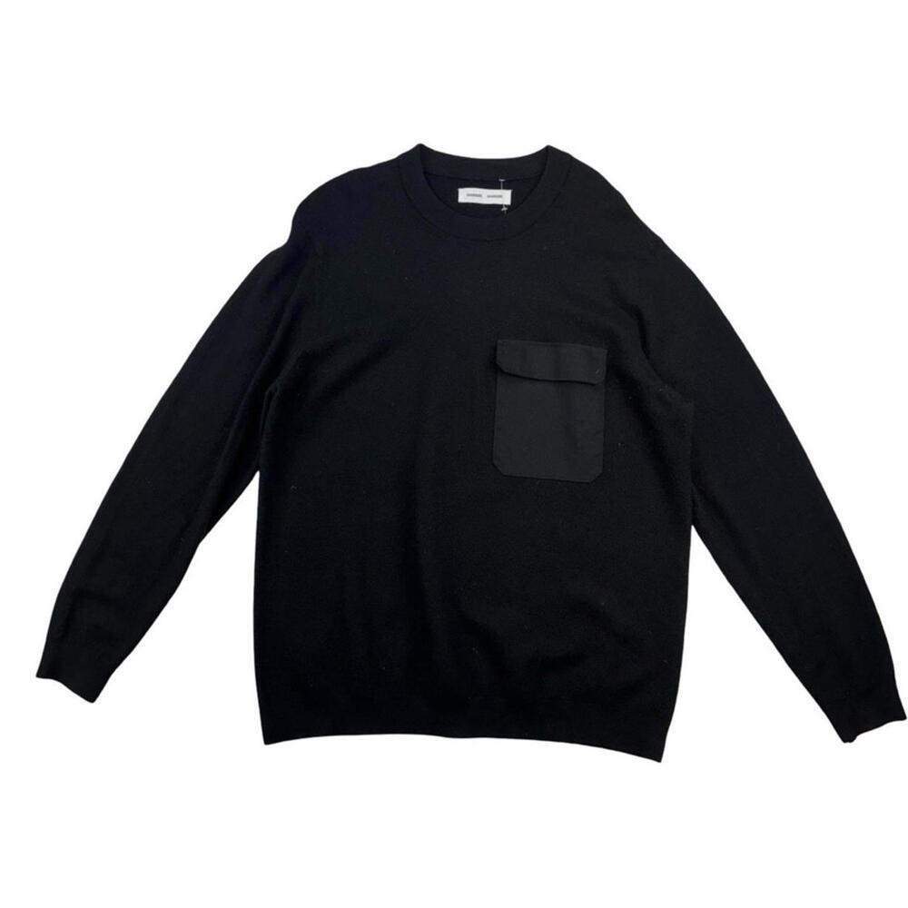 Samsoe Samsoe Dirillo Merino Wool Crewneck Pocket Sweater Black Size XL